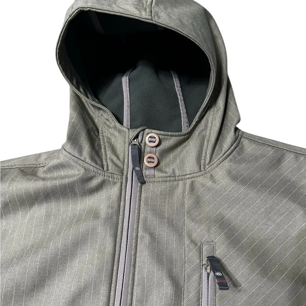 686 Hooded Snowboard Ski Jacket Fleece Lined Tan Brown Pinstripe Men’s Large